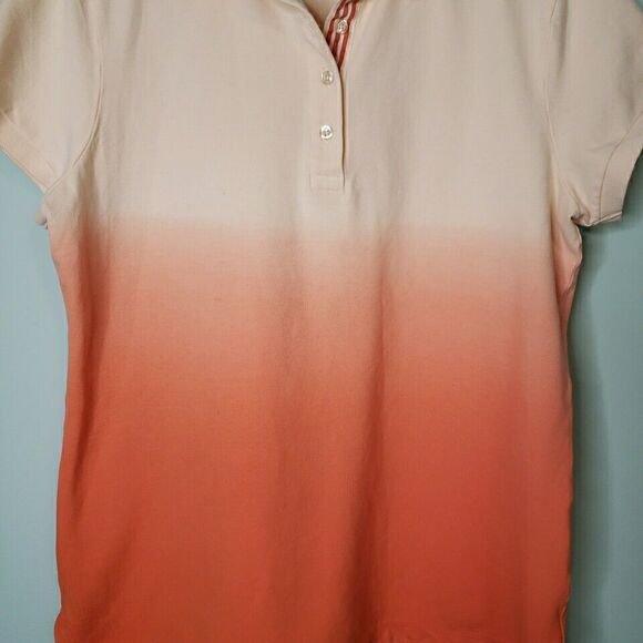 Lands End Womens Polo Shirt Orange Peach Ombre Casual Summer Top Golf Size Large - Picture 5 of 15